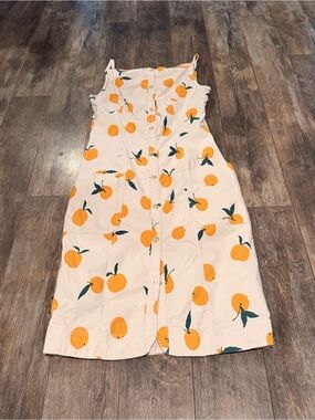 Maeve Cream Midi Dress with Orange Fruit Motif